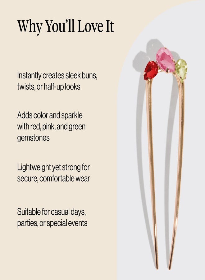 كيتش دبوس شعر فرنسي أنيق للنساء - إكسسوارات شعر ذهبية مرصعة بالأحجار الكريمة، دبوس شعر معدني خفيف الوزن لتسريحات الشعر المرفوعة والملفوفة والكعكات بسهولة | هدايا مثالية للنساء - Image 3