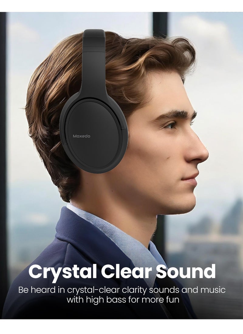 Moxedo - Moxedo Harmoniq Wireless Headphone Dual Powered Bluetooth Version 5.3 Foldable Fast Charging HiFi Stereo Sound, Noise Reduction Microphone, 40 Hours Long Playtime with AI Touch Control (Black) - Image 1