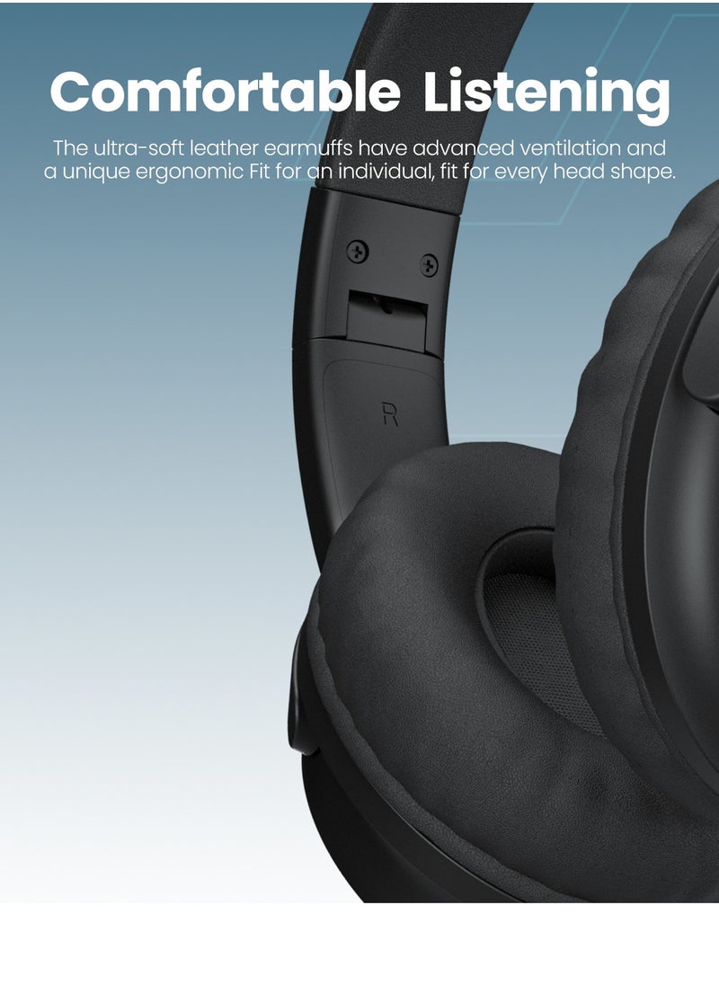 Moxedo - Moxedo Harmoniq Wireless Headphone Dual Powered Bluetooth Version 5.3 Foldable Fast Charging HiFi Stereo Sound, Noise Reduction Microphone, 40 Hours Long Playtime with AI Touch Control (Black) - Image 1