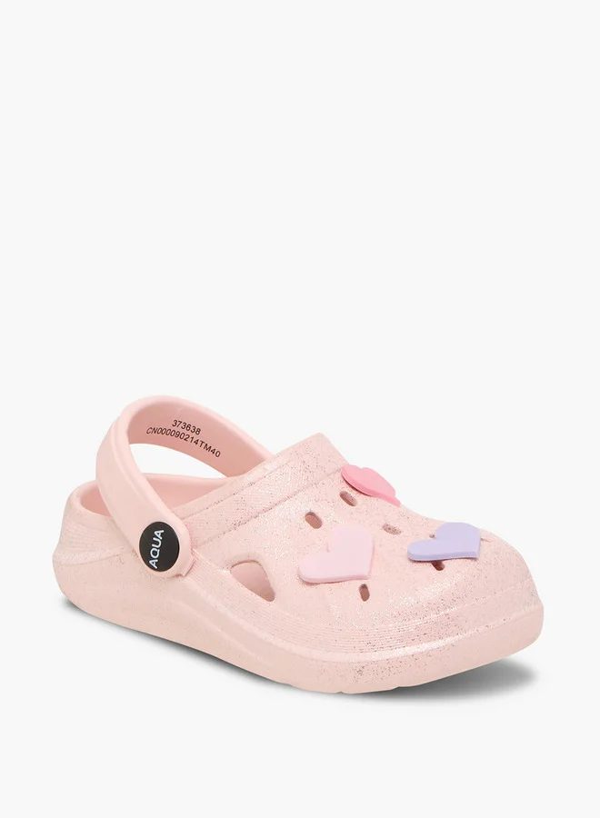 أكوا Girls Heart Applique Clogs with Backstrap