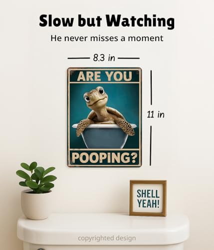 Opix Design Funny Sea Turtle Bathroom Decor – Are You Pooping Turtle Sign, Ocean Theme Wall Art, Tropical Turtle Bathroom Accessories, Sea Life Decor for Restoom or Beach House by Opix Design - Image 2