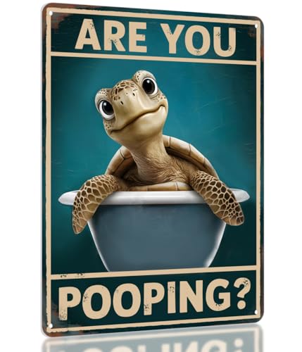 Opix Design Funny Sea Turtle Bathroom Decor – Are You Pooping Turtle Sign, Ocean Theme Wall Art, Tropical Turtle Bathroom Accessories, Sea Life Decor for Restoom or Beach House by Opix Design - Image 1