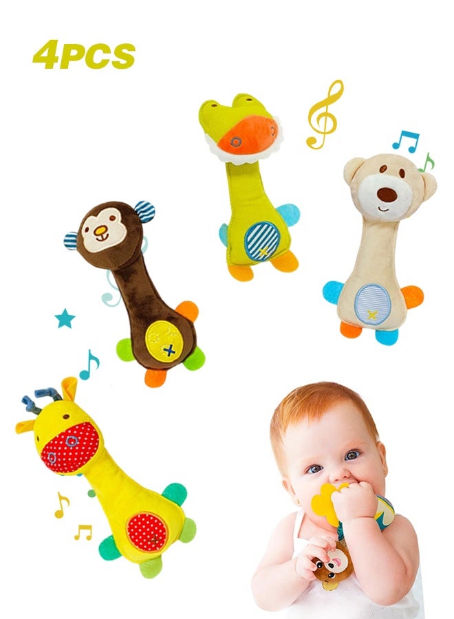 أورجنيزر 4 قطع من خشخيشات الأطفال الناعمة، ألعاب قبضة اليد التنموية للأطفال، ألعاب تعليمية حسية مع عضاضة، أصوات للأطفال، من عمر 3 إلى 6 إلى 9 إلى 12 شهرًا - Image 1