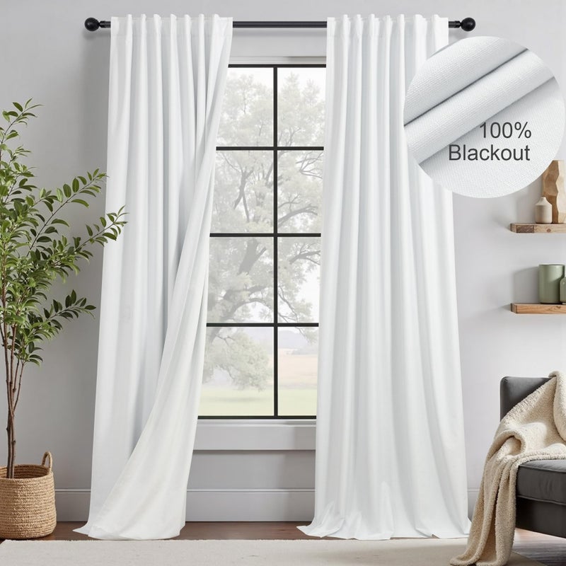 DANCURTON White Blackout Curtains 84 Inch Long 2 Panels Cotton Linen Thick Total Black Out Curtain for Bedroom Window 7ft Living Room Darkening Thermal Insulated Drapes Modern Farmhouse Shabby Chic 52x84 Length - Image 1