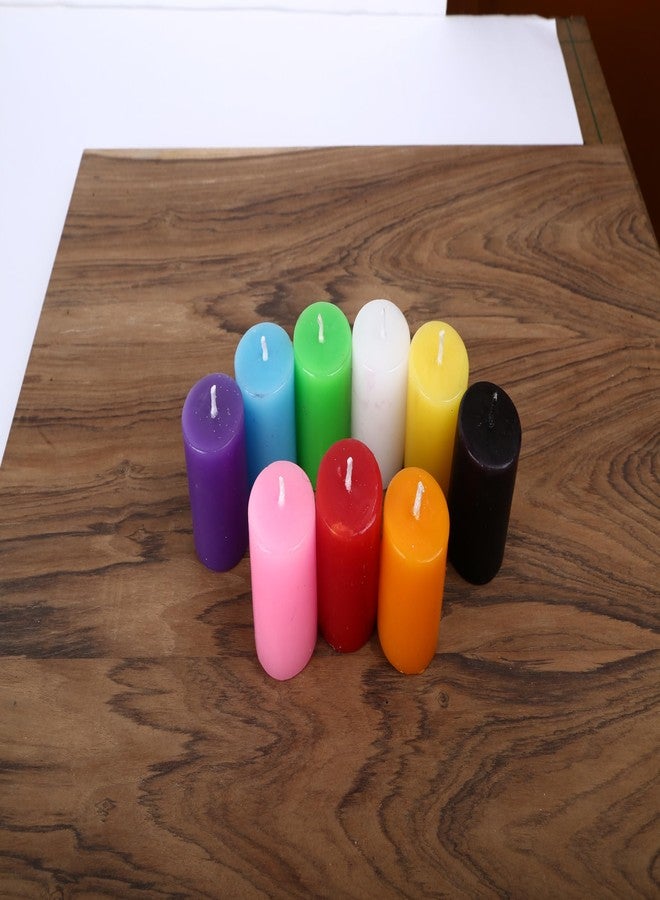 RCW Set of 9 Candle Set for Home Decor & Gifting Unscented Piller Multicolor Candles Set Round 3.5 CM Diameter Smokeless Perfect for Indoor Diwali Christmas X-mas Parties Dinner Table (Length - 5CM) - Image 3