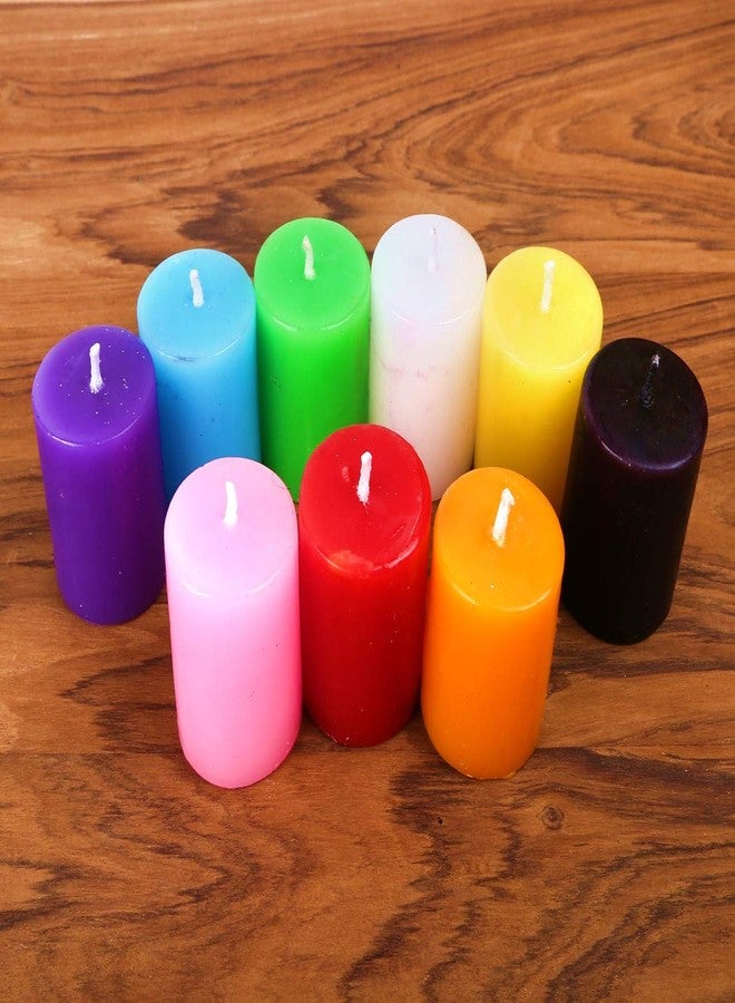 RCW Set of 9 Candle Set for Home Decor & Gifting Unscented Piller Multicolor Candles Set Round 3.5 CM Diameter Smokeless Perfect for Indoor Diwali Christmas X-mas Parties Dinner Table (Length - 5CM) - Image 1