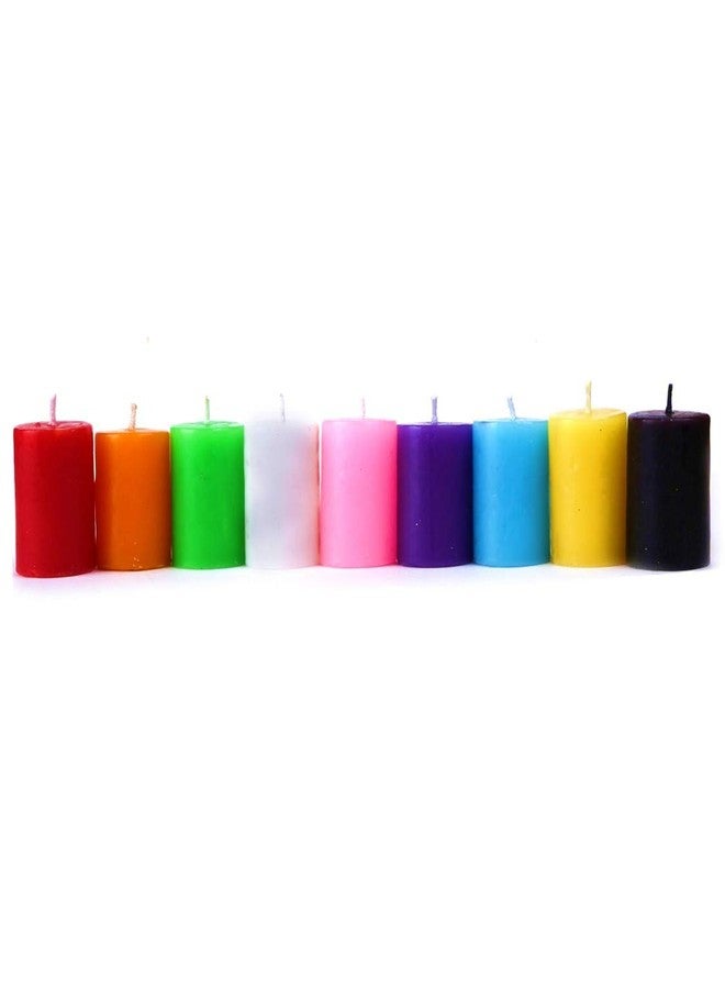 RCW Set of 9 Candle Set for Home Decor & Gifting Unscented Piller Multicolor Candles Set Round 3.5 CM Diameter Smokeless Perfect for Indoor Diwali Christmas X-mas Parties Dinner Table (Length - 5CM) - Image 2