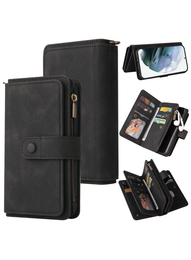 اس-توب جراب لهاتف Samsung Galaxy S21+ 5G Skin Feel PU + TPU جراب جلدي قلاب أفقي مع حامل وفتحة لـ 15 بطاقة ومحفظة وجيب بسحاب وحبل - Image 1