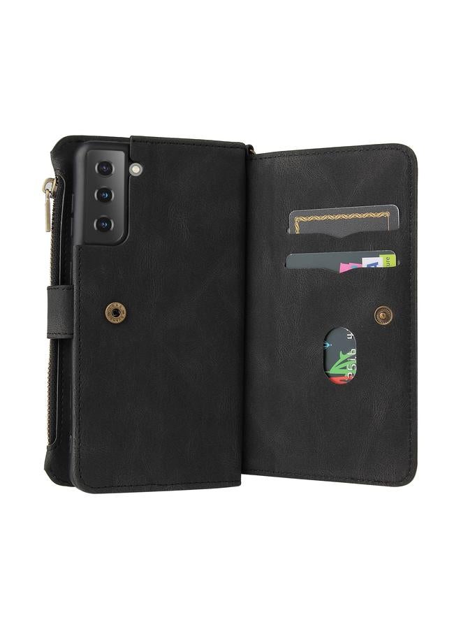 اس-توب جراب لهاتف Samsung Galaxy S21+ 5G Skin Feel PU + TPU جراب جلدي قلاب أفقي مع حامل وفتحة لـ 15 بطاقة ومحفظة وجيب بسحاب وحبل - Image 5