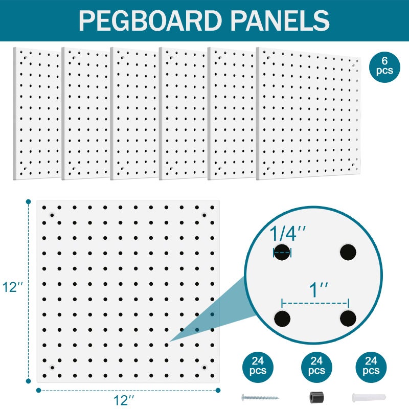 Daanxw Peg Board Kit, Includes Pegboard and Accessories,with Hooks and Bins,Peg Board Wall Organizer for Office,Ornaments Display,Crafts Organization (129, White) - Image 2