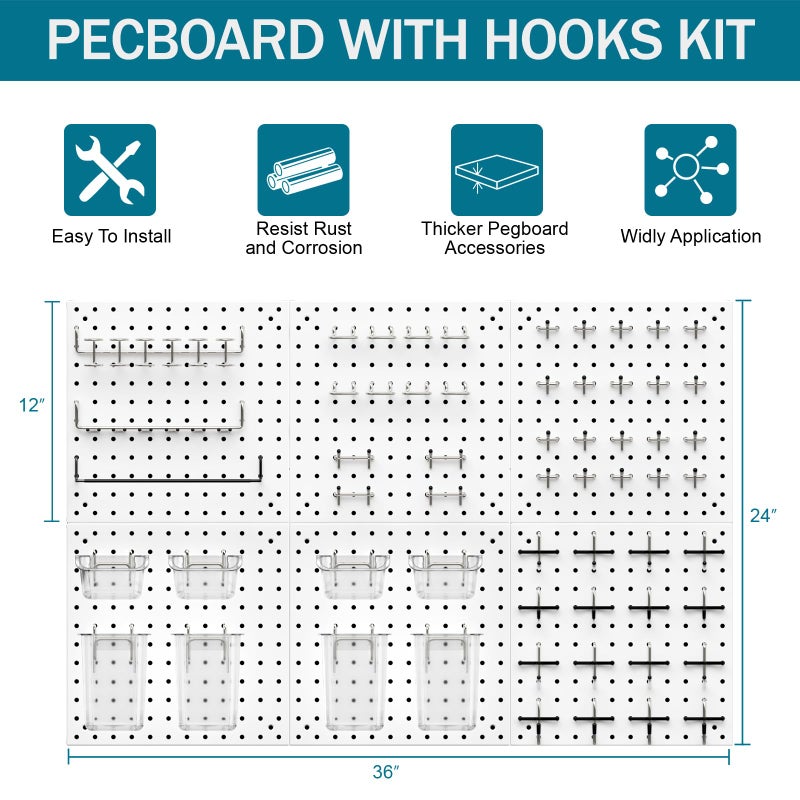 Daanxw Peg Board Kit, Includes Pegboard and Accessories,with Hooks and Bins,Peg Board Wall Organizer for Office,Ornaments Display,Crafts Organization (129, White) - Image 4
