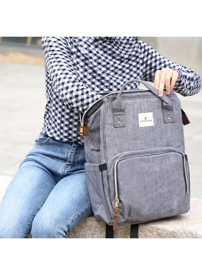 Ramhorn Diaper Bag Backpack Multifunction Waterproof Travel Back Pack for Mom Grey - Image 2