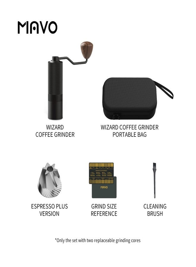 MAVO Manual Coffee Grinder, Wizard Hand Coffee Grinder, Capacity 25g with CNC Stainless Steel Hexagonal Conical Burr, Adjustable Setting, Burr Coffee Bean Grinder for French Press, Pour Over, Black - Image 2