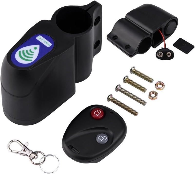 klarako Bicycle Alarm, Black ABS Wireless Remote Control Security Vibration Alarm Anti-Theft Lock, Remote Control Easy Effective to Install - Image 1