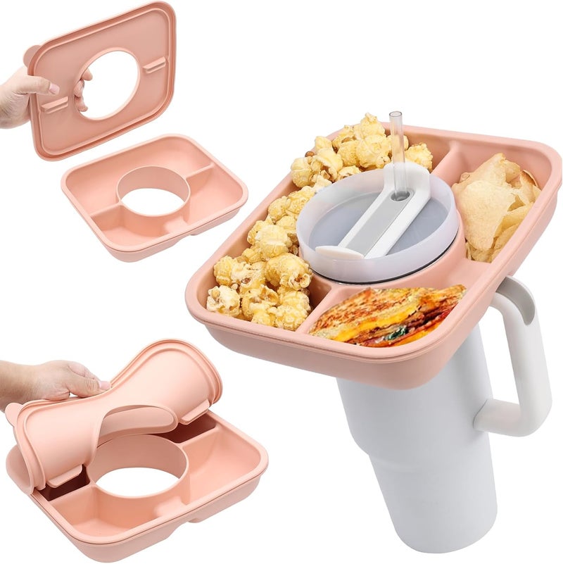 Dazhuocs Snack Bowl for Stanley Cup with Upgraded TightFitting Cover Reusable Snack Tray with Lid Fits for Stanley 40 oz Tumbler with Handle Stanley Accessories Silicone Snack Ring Pink - Image 1