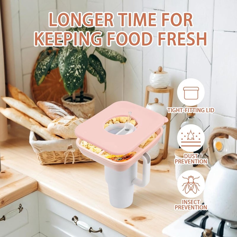 Dazhuocs Snack Bowl for Stanley Cup with Upgraded TightFitting Cover Reusable Snack Tray with Lid Fits for Stanley 40 oz Tumbler with Handle Stanley Accessories Silicone Snack Ring Pink - Image 4