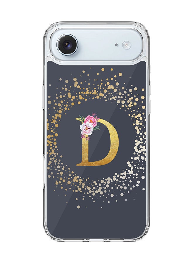 Stylizedd Classic Clear MagSafe Case for iPhone 17 Air , Hybrid Soft Case Flexible Edges Anti Drop TPU PC Gel Thin Transparent Cover [ Designed for iPhone 17 Air ] - Custom Monogram Initial Letter Floral Pattern Alphabet - D  (Grey )