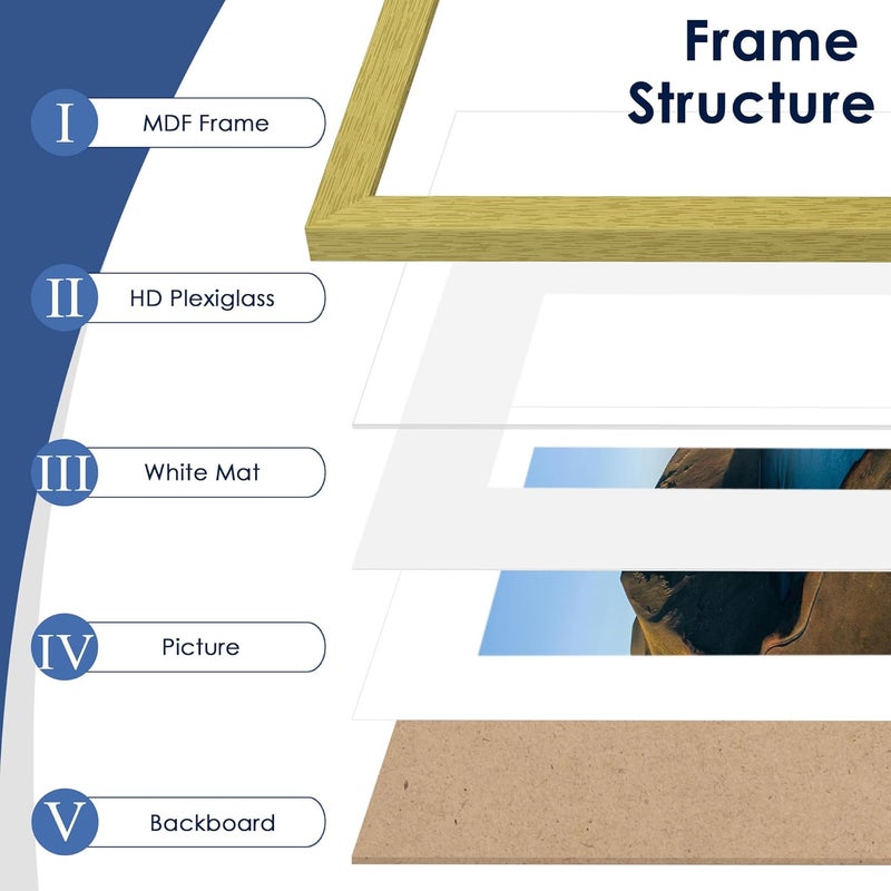 PEALSN 8.5 x 11 Picture Frame Set of 6, Display Pictures 6x8 with Mat or 8.5 x 11 without Mat for Wall Mounting Display, Photo Frames Collage for Wall Decor, Gold - Image 5
