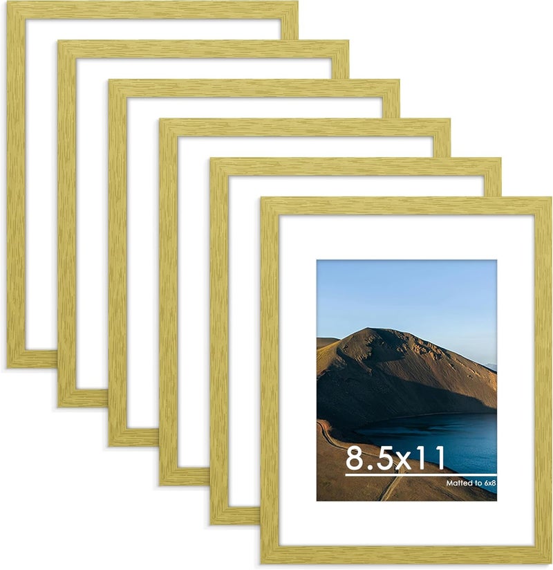 PEALSN 8.5 x 11 Picture Frame Set of 6, Display Pictures 6x8 with Mat or 8.5 x 11 without Mat for Wall Mounting Display, Photo Frames Collage for Wall Decor, Gold - Image 1