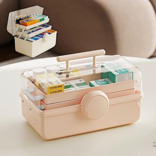 KREPS® Plastic Medicine Box, Emergency Portable First Aid Kit, Medical Box, Multi Purpose Storage Box, Multi Utility Storage with Handle. (Pink) - Image 1