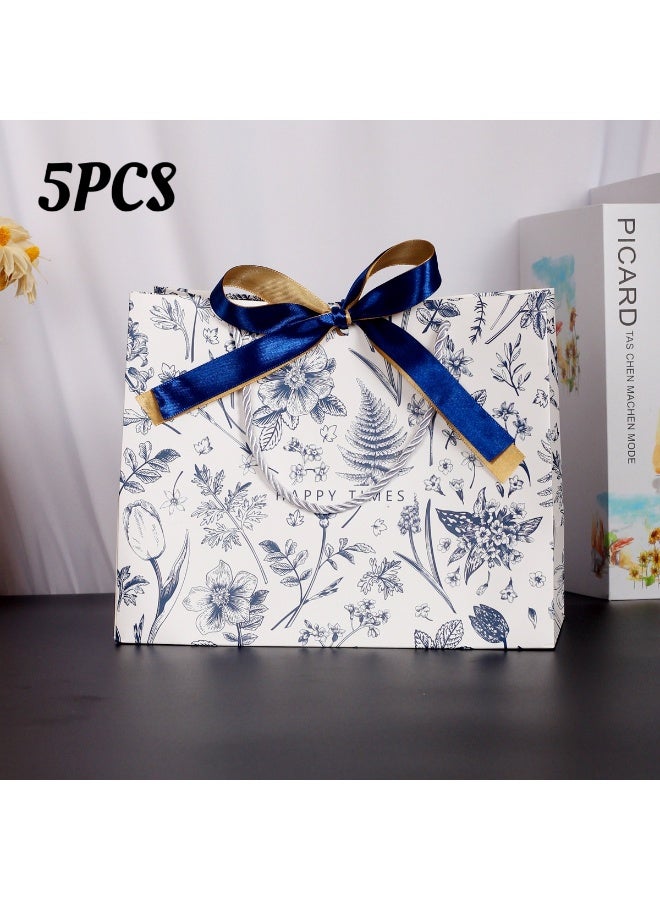 أكياس هدايا رمضان 36 × 12 × 25 سم، أكياس ورقية خفيفة الوزن فاخرة بنقوش زهرية، أكياس هدايا ورقية كبيرة محمولة، أكياس أعياد ميلاد لعيد الأم وحفلات الزفاف وما إلى ذلك. (عبوة من 5 قطع) - Image 1