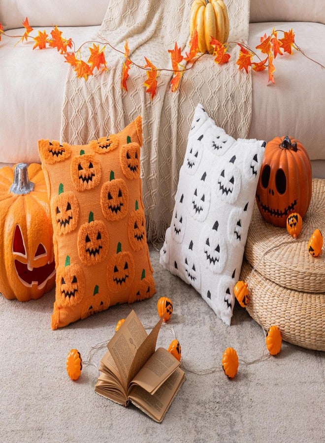 AQOTHES Halloween Funny Face Pumpkin Throw Pillow Covers White 18x18 inch, Set of 2 Fall Decorative Throw Pillows Covers for Living Room Chair Sofa Home Farmhouse Decor - Image 4