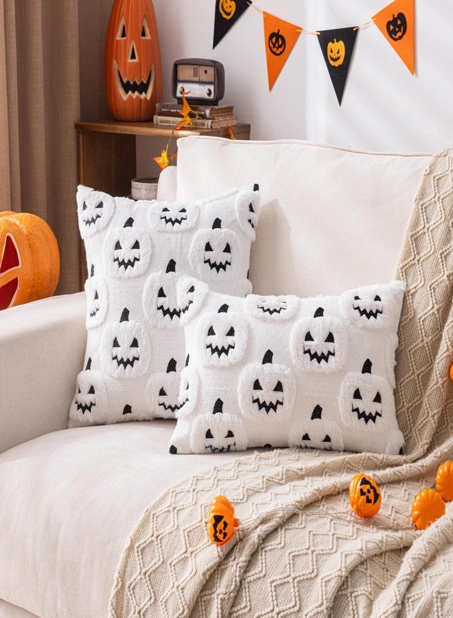 AQOTHES Halloween Funny Face Pumpkin Throw Pillow Covers White 18x18 inch, Set of 2 Fall Decorative Throw Pillows Covers for Living Room Chair Sofa Home Farmhouse Decor - Image 2