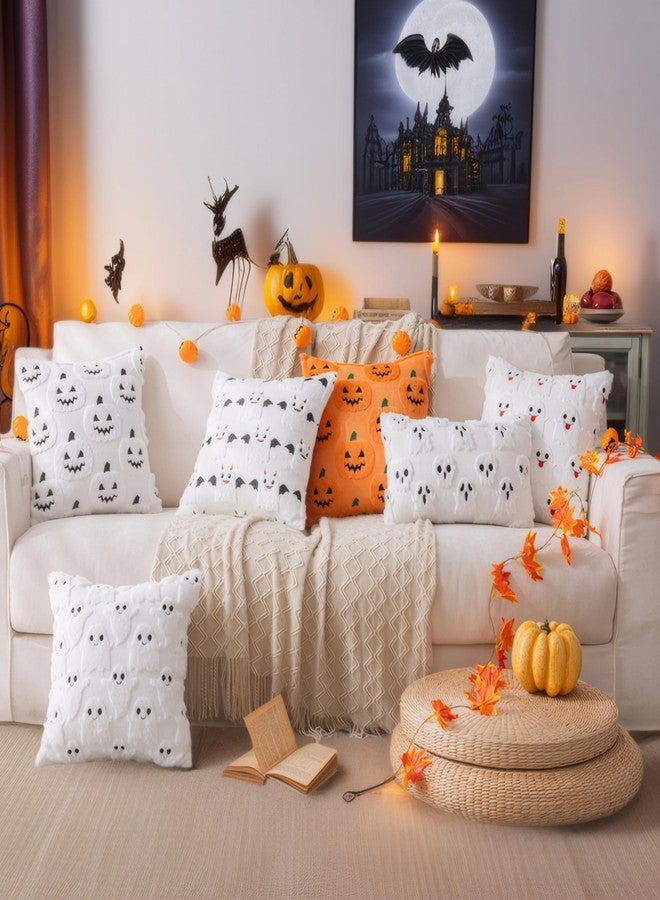 AQOTHES Halloween Funny Face Pumpkin Throw Pillow Covers White 18x18 inch, Set of 2 Fall Decorative Throw Pillows Covers for Living Room Chair Sofa Home Farmhouse Decor - Image 5