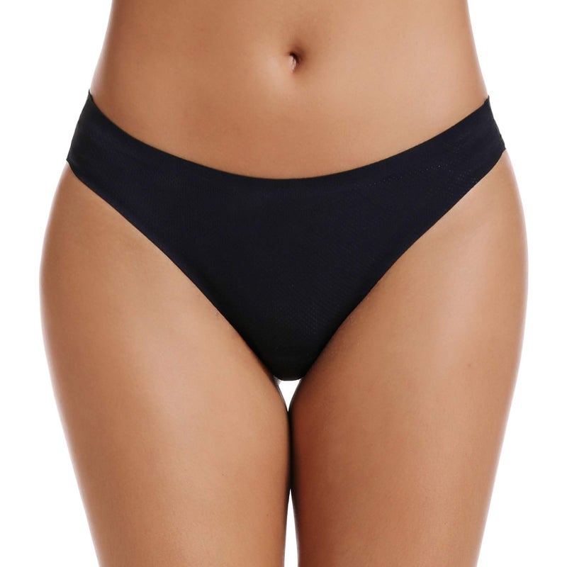 voenxe Black No Show Underwear Thongs for Women,Seamless Ladies Thong,Invisible No Line Breathable Comfortable Panties,Soft Gym Workout Undies Underpants for Woman, Athletic Running Wide Gusset Tangas,5-Pack - Image 3