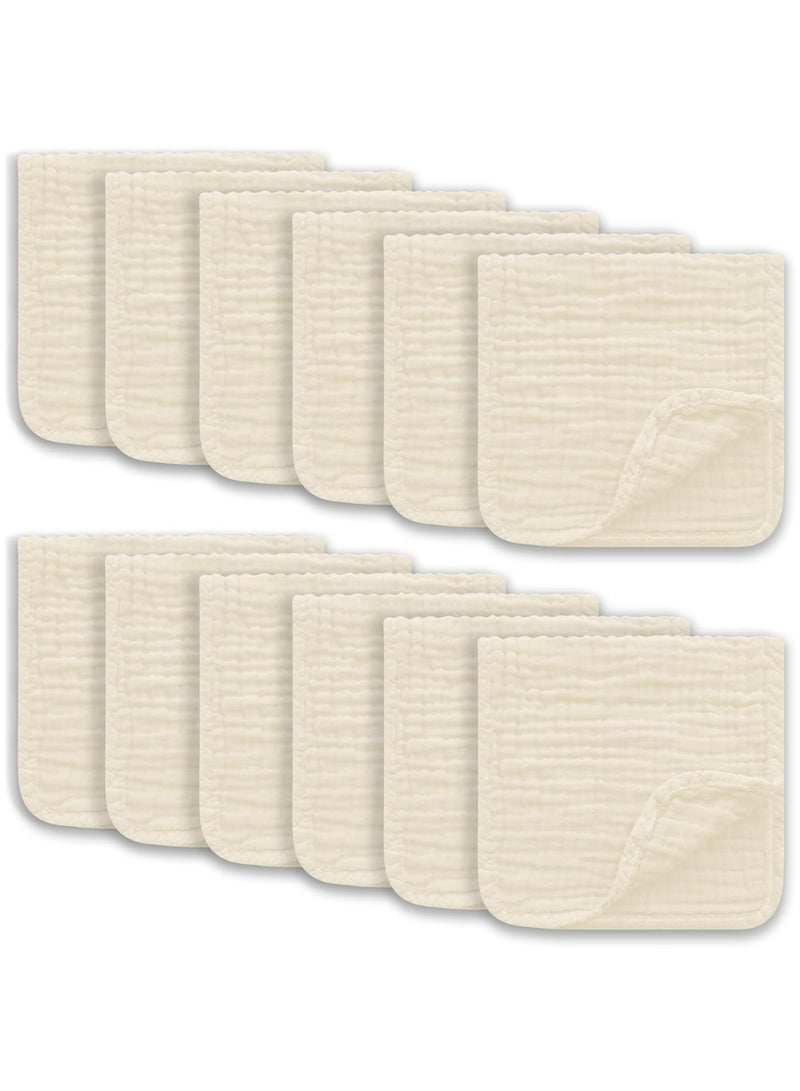 Ease Cubs Muslin Burp Cloths Large 100% Cotton Hand Washcloths for Boys & Girls, Baby Essentials Extra Absorbent and Soft Burping Rags for Newborn Registry (Ivory, 12-Pack, 20" X10") - Image 1