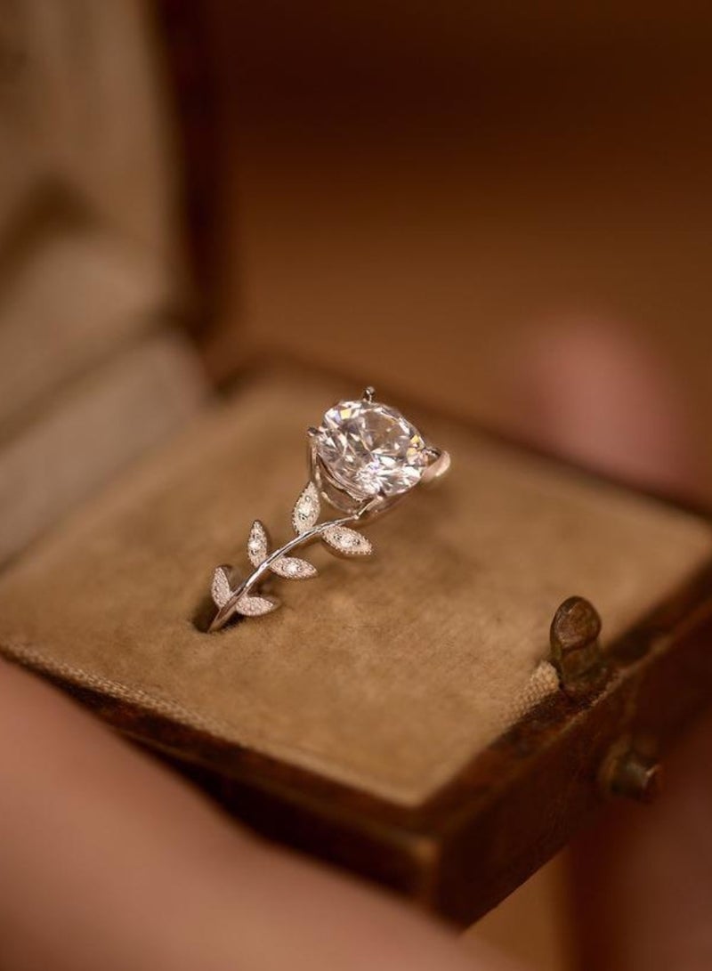 S925 Sterling Silver Flower Design with Full Diamond Accents, 1-Carat Moissanite Ring with Adjustable Band - Image 1