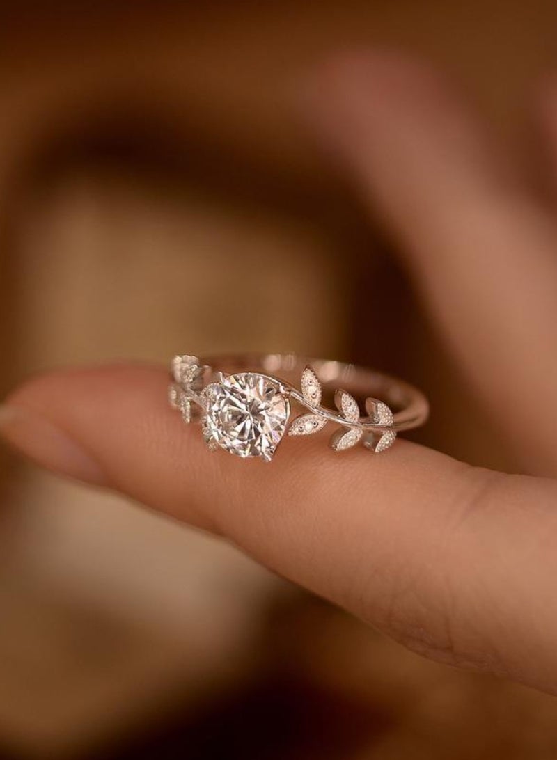 S925 Sterling Silver Flower Design with Full Diamond Accents, 1-Carat Moissanite Ring with Adjustable Band - Image 2