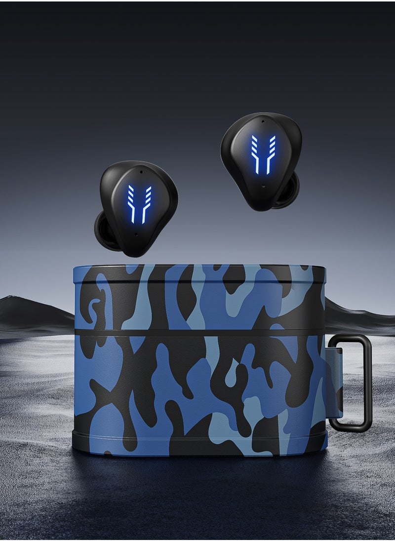 Kotion Each RS2 TWS Mini Wireless Earbuds bluetooth 5.4 Headphones Built-in Microphone,Headset with Charging Case, Camouflage Blue