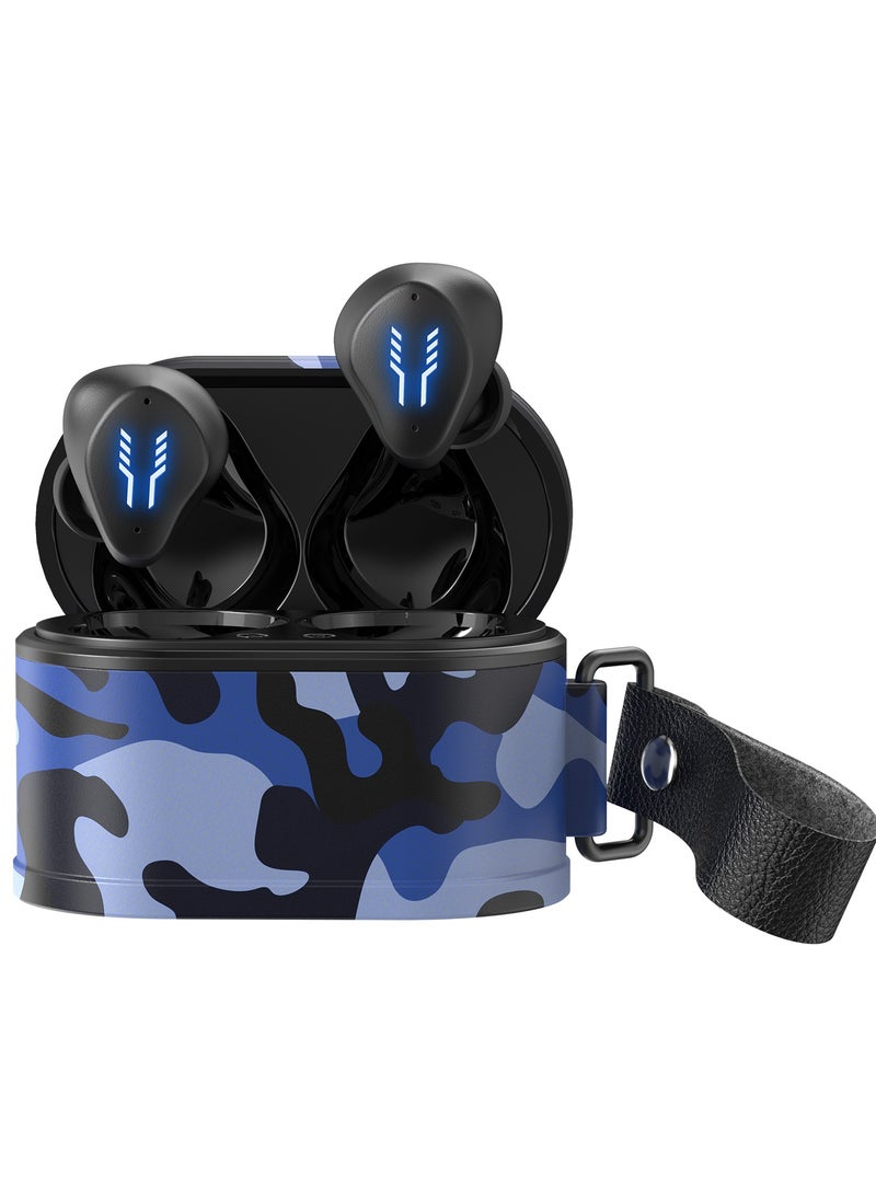 Kotion Each RS2 TWS Mini Wireless Earbuds bluetooth 5.4 Headphones Built-in Microphone,Headset with Charging Case, Camouflage Blue