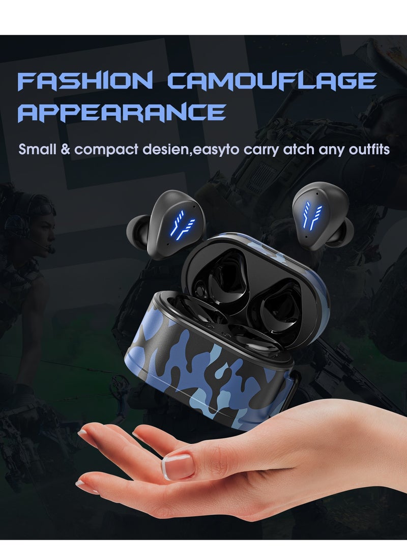 Kotion Each RS2 TWS Mini Wireless Earbuds bluetooth 5.4 Headphones Built-in Microphone,Headset with Charging Case, Camouflage Blue
