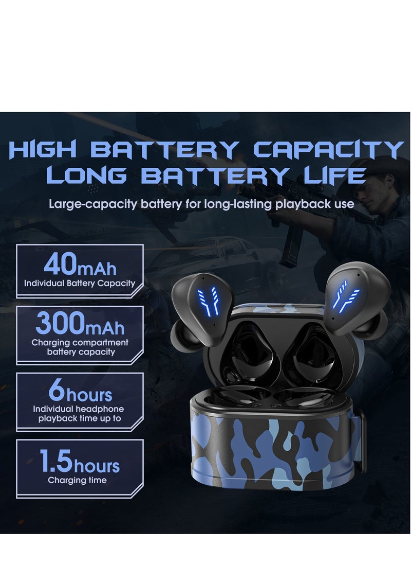 Kotion Each RS2 TWS Mini Wireless Earbuds bluetooth 5.4 Headphones Built-in Microphone,Headset with Charging Case, Camouflage Blue