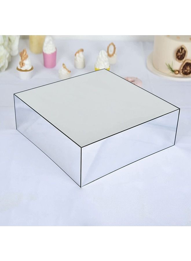 LAMSIT IBDAA Acrylic Cake Box Stand - Mirror Finish Display Box – Gift Showcase for Collectibles, Jewelries - Dustproof Protection Storage (10x10x3 inches, Silver Mirror) - Image 2