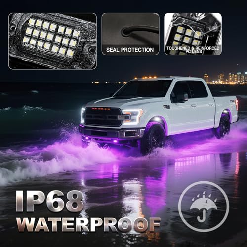 TDE Explorer.Lighting 20 Pods Full Angle RGBW LED Rock Lights, 6500K Pure White RGB Rock Light for Semi Truck Jeeps Trailer Pickup Offroad Boat RV Underbody 12V Waterproof Neon Underglow Kit with APP/RF Control Sync Music - Image 5