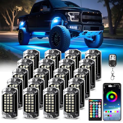 TDE Explorer.Lighting 20 Pods Full Angle RGBW LED Rock Lights, 6500K Pure White RGB Rock Light for Semi Truck Jeeps Trailer Pickup Offroad Boat RV Underbody 12V Waterproof Neon Underglow Kit with APP/RF Control Sync Music - Image 1
