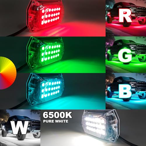TDE Explorer.Lighting 20 Pods Full Angle RGBW LED Rock Lights, 6500K Pure White RGB Rock Light for Semi Truck Jeeps Trailer Pickup Offroad Boat RV Underbody 12V Waterproof Neon Underglow Kit with APP/RF Control Sync Music - Image 2
