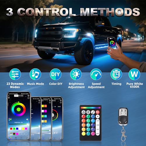 TDE Explorer.Lighting 20 Pods Full Angle RGBW LED Rock Lights, 6500K Pure White RGB Rock Light for Semi Truck Jeeps Trailer Pickup Offroad Boat RV Underbody 12V Waterproof Neon Underglow Kit with APP/RF Control Sync Music - Image 4