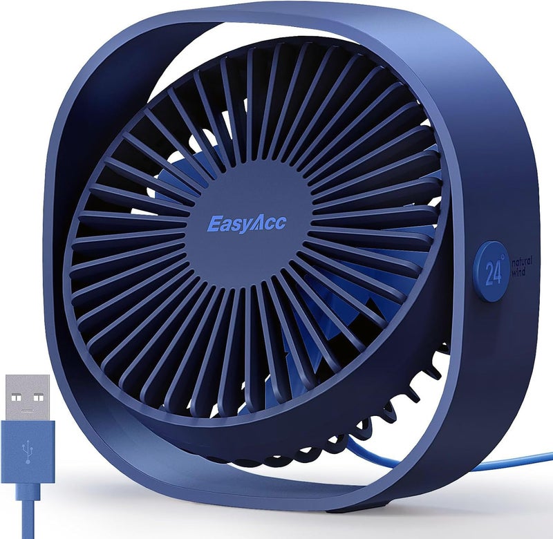 EasyAcc USB Small Desk Fan Slumber Pod Fan 360Rotatable Head Powerful  3 Speeds Portable Personal Table Travel Fan for Sleeping Desk Cruise Ship Dorm Bedroom Office No Battery