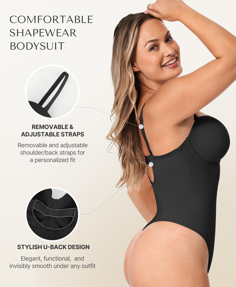 SHAPELLX Shapewear Tummy Control Strapless Bodysuit for Women Snatched Waist Body Shaper Thong Low Back Black M - Image 4