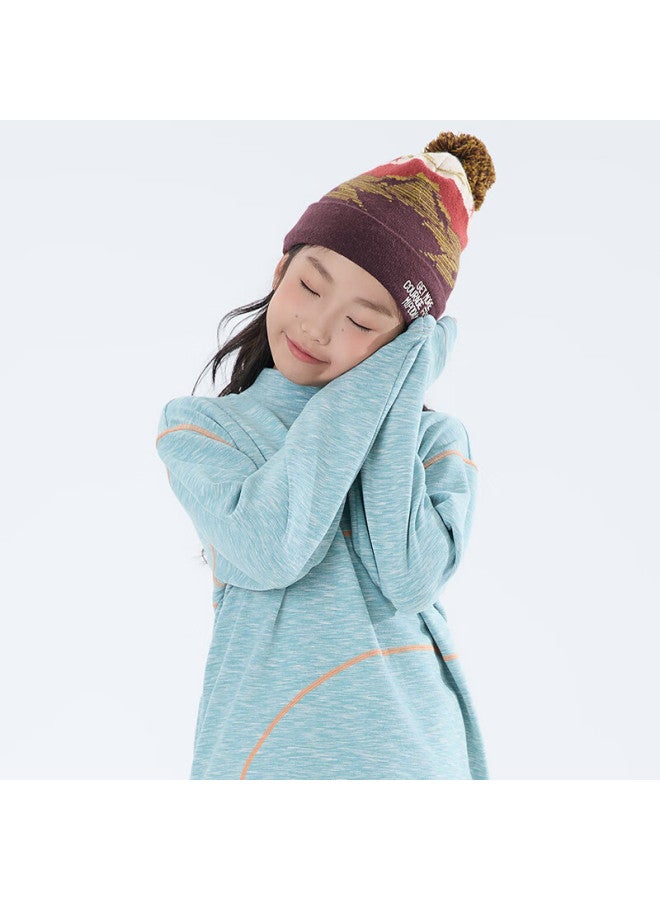 Mipou Autumn Winter New Children's Floral Yarn Mid-neck Solid Color High Elastic Soft Long Sleeve Base T-shirt Blue 160cm - Image 2