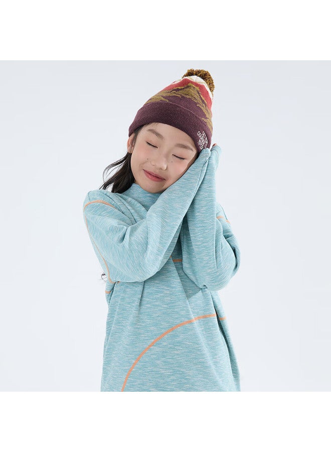 Mipou Autumn Winter New Children's Floral Yarn Mid-neck Solid Color High Elastic Soft Long Sleeve Base T-shirt Blue 160cm - Image 4