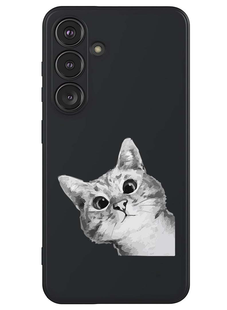 Theodor Protective Slim Fit Case Liquid Silicone Cover with Full Body Protection Anti-Scratch Shockproof Case For Samsung Galaxy S25 Plus (Black) - Cat Peep - Image 1