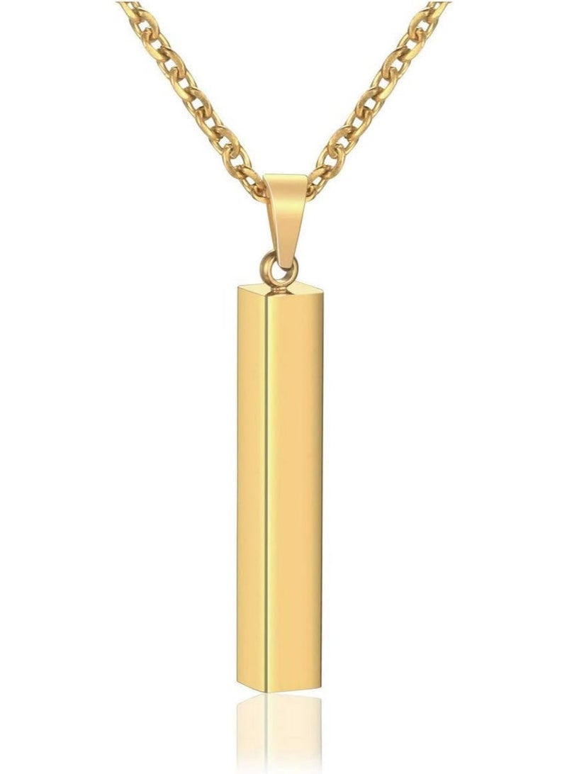 Julia Store 21K Gold Plated Stainless Steel Aesthetic Exquisite Modern 3D Bar Cool Simple Design Dangle Vertical Cuboid Stick Pendant Necklace Men Women Jewelry Gift - Image 5
