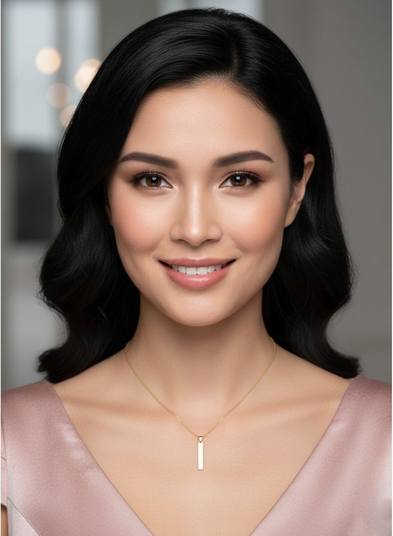 Julia Store 21K Gold Plated Stainless Steel Aesthetic Exquisite Modern 3D Bar Cool Simple Design Dangle Vertical Cuboid Stick Pendant Necklace Men Women Jewelry Gift - Image 2