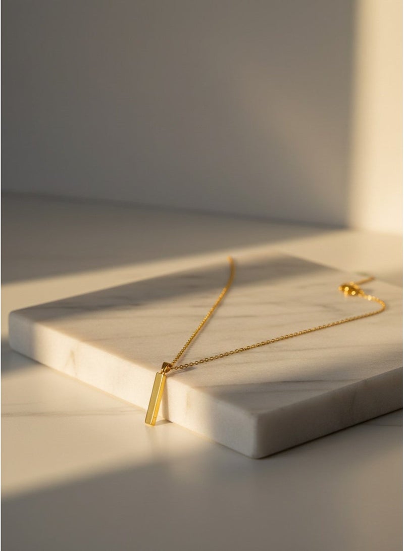 Julia Store 21K Gold Plated Stainless Steel Aesthetic Exquisite Modern 3D Bar Cool Simple Design Dangle Vertical Cuboid Stick Pendant Necklace Men Women Jewelry Gift - Image 4