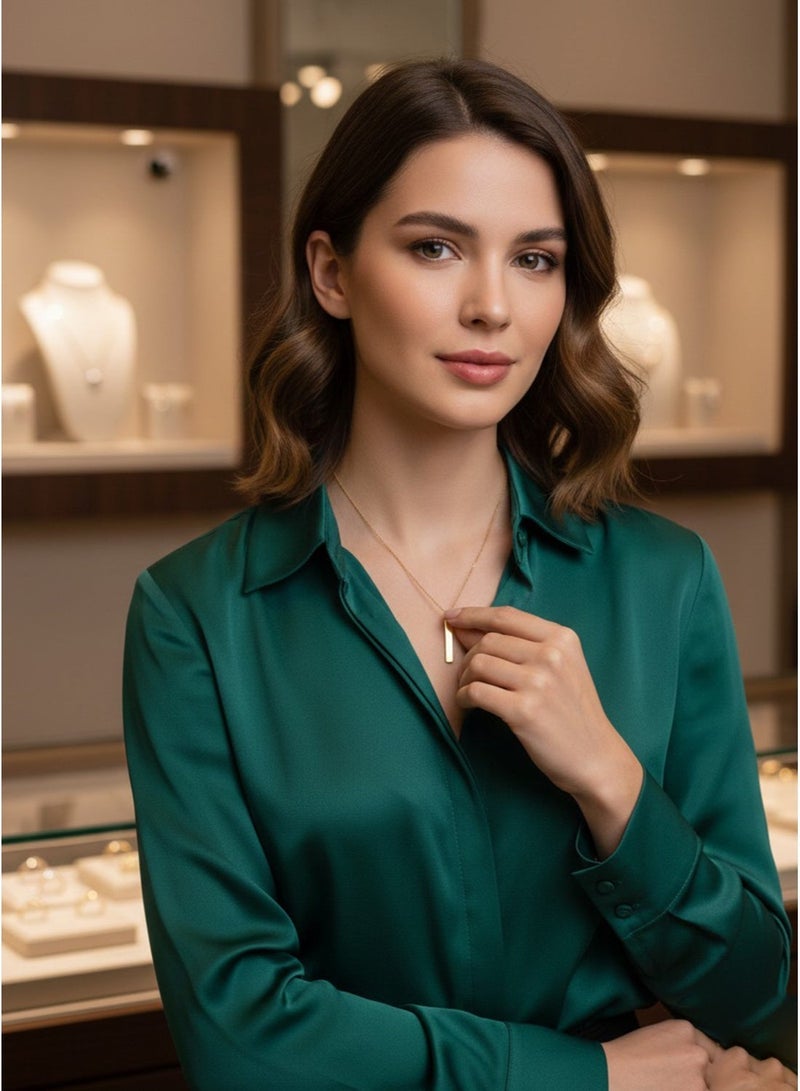 Julia Store 21K Gold Plated Stainless Steel Aesthetic Exquisite Modern 3D Bar Cool Simple Design Dangle Vertical Cuboid Stick Pendant Necklace Men Women Jewelry Gift - Image 3